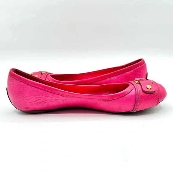 TORY BURCH PINK LEATHER LOAFER BALLERINA FLATS GOLD ORNEMENTS SIZE 6 - Picture 11 of 17